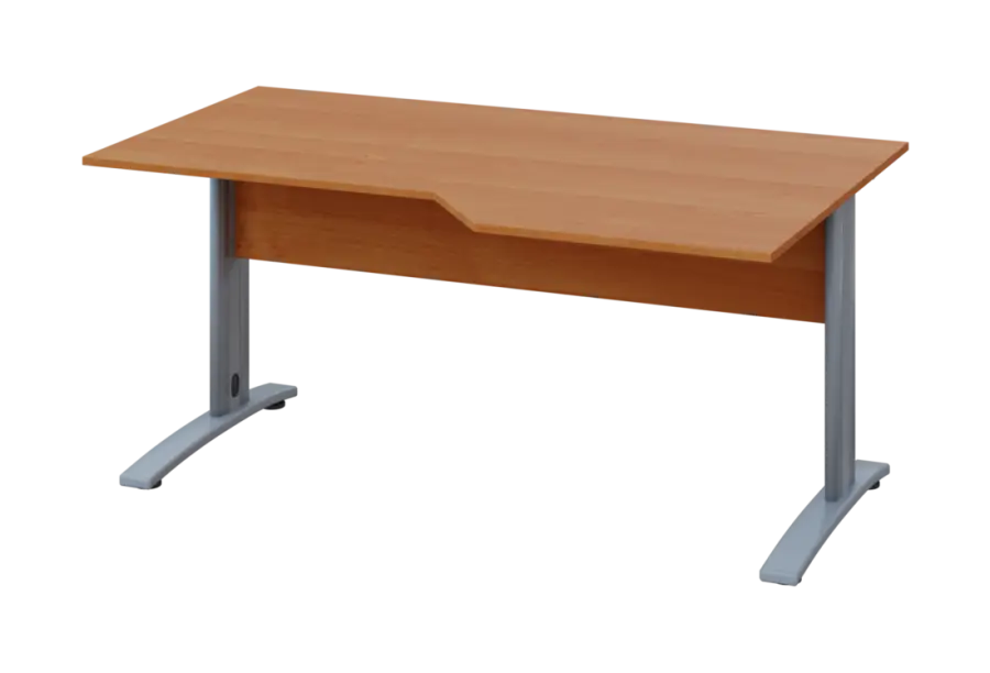 EZK 28 - 166 stůl kancelářský, rohový, pravý, kovová podnož stříbrná, deska 25 mm, široký 1600 mm, olše jantar